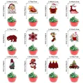 12-pack Buffalo Plaid Christmas Cupcake Toppers with Santa, Reindeer and Snowman designs - Christmas Plaid Small Toppers