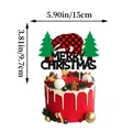 Plaid bear Merry Christmas cake topper with green trees and glitter letters - Christmas Plaid Large Topper