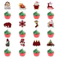 12-piece Buffalo Plaid Christmas cupcake toppers featuring Santa and reindeer designs - Christmas Plaid Small Toppers