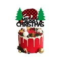 Merry Christmas cake topper with buffalo plaid bear and glitter lettering on a festive cake - Christmas Plaid Large Topper