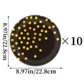 Lot de 10 assiettes noires à pois dorés pour fête, vaisselle jetable de 23 cm - 9 pouces / Assiette en Papier à Pois Noir et Or