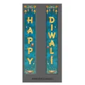 Vertical blue and gold Happy Diwali banners with mandala art and candle details - Cyan Blue Mandala Diya Style (Diwali Couplet 001)