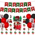 Christmas party decoration set with Merry Christmas banner, plaid toppers and balloons - Christmas Plaid Banner Balloons and Cake Toppers Combination