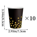 Lot de 10 gobelets noirs en papier à pois dorés pour fêtes, taille de 8,5 cm hauteur - Gobelet en Papier à Pois Noir et Or