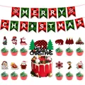 Christmas party decoration set with Merry Christmas banners and snowflake cake toppers - Christmas Plaid Banner and Cake Toppers Combination