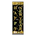 Detailed pattern of black and gold Happy New Year porch banners with festive balloons - New Year Design 002