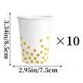 Lot de 10 gobelets en papier blanc avec pois jaunes pour décoration de fête - Gobelet en Papier à Pois Dorés