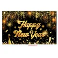 Detail of 2025 Happy New Year banner with gold fireworks and champagne on black background - 180x110cm / Black Gold Fireworks (New Year Poster 001)