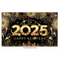 Detail of 2025 New Year banner with gold fireworks and city silhouette on black - 180x110cm / Black Gold Clock 2025 (New Year Poster 002)