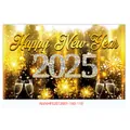 Detailed macro view of 2025 Happy New Year backdrop with golden glitter and fireworks - 180x110cm / Black Gold Champagne 2025 (New Year Poster 003)