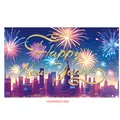 Macro shot of 2025 New Year banner with golden city skyline and festive fireworks - Gold Art Letter Skyline (New Year Poster 007)