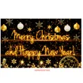 Detail of black and gold 2025 Happy New Year banner with fireworks and clock motifs - Black Gold Art Letter Clock (New Year Poster 008)
