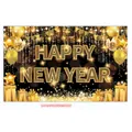Black and gold Happy New Year banner background with festive balloons and stars - Black Gold Balloon Starlight (New Year Poster 014)