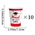 Set of 10 graduation party paper cups with 'So Proud of You' text and size dimensions - Red Graduation Theme Paper Cup