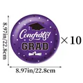 Set of 10 purple 9-inch graduation party paper plates with Congrats Grad cap design - Purple Graduation Theme Large Paper Plate
