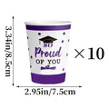 Set of 10 purple and white graduation party paper cups with 'So Proud of You' message - Purple Graduation Theme Paper Cup