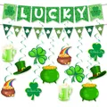 Lucky St. Patrick's Day banner set with green shamrocks and festive hanging swirls - St Patrick's Day Decoration Set Four