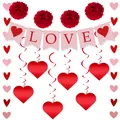 Detail view of Valentine wedding decoration set with LOVE banner and red heart pendants - LOVE Banner and Honeycomb Balls Set Style 3