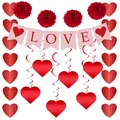 Valentine's Day decoration set with LOVE banner, red heart swirls and paper pom poms - LOVE Banner and Honeycomb Balls Set Style 5 (Gold Card and Glitter)