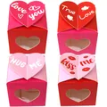 Detailed view of heart-shaped window gift boxes in red and pink with love text motifs - Kiss Me Theme Style (Style A)