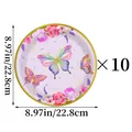 Détail d'une assiette en carton de 23cm avec fleurs et papillons pour fêtes - Style Papillon B / Assiette de 9 Pouces (10 Pièces)
