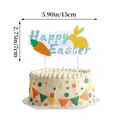Colorful Happy Easter cake topper set featuring yellow bunny and orange carrot designs - Large Topper A