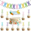 Easter party decoration set with pastel bunny banner and Happy Easter cake toppers - Macaron Bunny Set 1