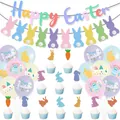 Detail of macaron Easter party set with Happy Easter banner, balloons and cake toppers - Easter Macaron Rabbit Decoration Set 3