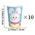Detail view of 10 Easter paper cups showing size 3.34x2.95 inches with bunny and eggs - Easter Paper Cups