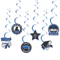 Decorazioni per festa di laurea 2025 blu con cappelli da dottore e pergamene - Spirali Blu Laurea