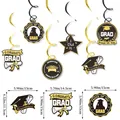 Black and gold graduation party hanging swirls with stars, hats and diplomas - Graduation Season Black And Gold Spiral Set [pack Of 6]