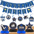 Detail of 2026 graduation party decor set with banners spirals and honeycomb table centerpieces - Graduation Letter Banner Spiral Hanging Ornaments Honeycomb Centerpieces