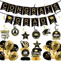 Set decorazioni laurea 2026 con striscioni, palloncini e riccioli neri e oro - Set Banner Laurea Spirali Palloncini e Nido d'Ape