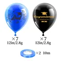Close-up of blue and black graduation balloons featuring I Did It print and blue ribbons - Blue Graduation Balloons