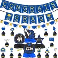 Set dettagliato di decorazioni per festa di laurea 2026 con banner e ornamenti ad ape - Striscione Lettere di Laurea Decorazioni Tocco e Stella Centrotavola a Nido d'Ape Decorazioni per Cupcake