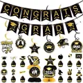 Set decorazioni laurea 2026 con striscioni nero-oro e centrotavola a nido d'ape eleganti - Set Banner Laurea Spirali Topper per Cupcake e Nido d'Ape