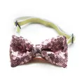 Close-up of pink sequined pet bow tie with adjustable gold glitter strap for dogs and cats - Pink Bowknot