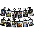 Glittery black graduation photo banner with Proud of You text and mortarboard caps - PROUD OF YOU Graduation Photo Frame Banner