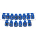 Blue and black Congrats Grad banner decoration with graduation cap shapes - Blue Style