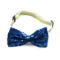 Close-up of blue sequin pet bowtie with adjustable strap and plastic buckle detail - Royal Blue Bow Tie