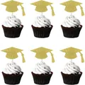 Glittery gold graduation cap cake toppers for graduation party cupcake decorations - Graduation Cap Style / Gold