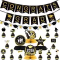 Set decorazioni laurea 2026 con striscioni glitter nero oro e decorazioni a nido - Set Banner Laurea Topper per Cupcake e Nido d'Ape