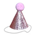 Pink sequin pet party hat with plush pompom and elastic strap for dog birthday - Pink Pompom Party Hat