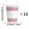 Set di 10 bicchieri di carta per feste di baseball con motivo a cuciture rosse e misure - Bicchiere di Carta Baseball