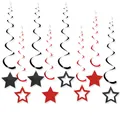 Detail of red and black glitter star swirls and hanging spiral decorations for party - Glitter Star Spiral Hanging Ornaments Set / Red + Black
