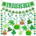 Groene St. Patrick's Day feestset met Lucky banner, klaver slingers en spiraal hangers - St. Patrick B Banner Slinger Spiraal Set 6 (Glitter/Lijnsteek)