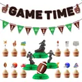 American football party decoration set with Game Time banner and themed cupcake toppers - Banner Centerpiece And Toppers Collection