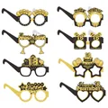Close-up of 8-pack 18th birthday party paper glasses in black and gold glitter finish - 18th Birthday Glasses