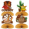 Wild West cowboy party honeycomb centerpieces set for themed birthday table decorations - Western Cowboy Honeycomb Ornament Style A / Set of 4