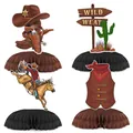 9pcs set of Western cowboy party honeycomb centerpieces for wild west themed birthdays - Western Cowboy Honeycomb Ornament Style B / Set of 4